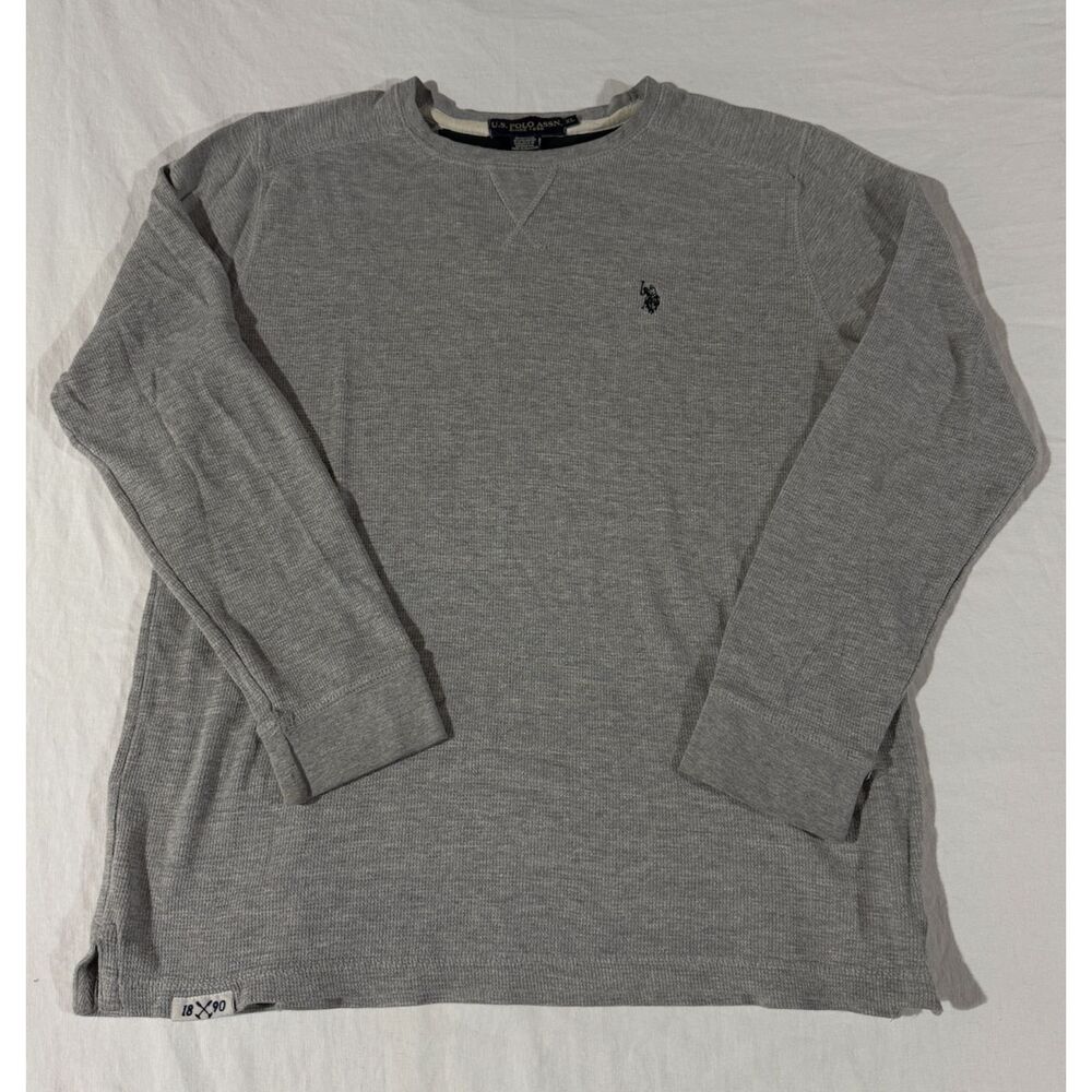 U.S. Polo Assn Gray Waffle Knit Thermal Crewneck Long Sleeve Shirt Sz XL